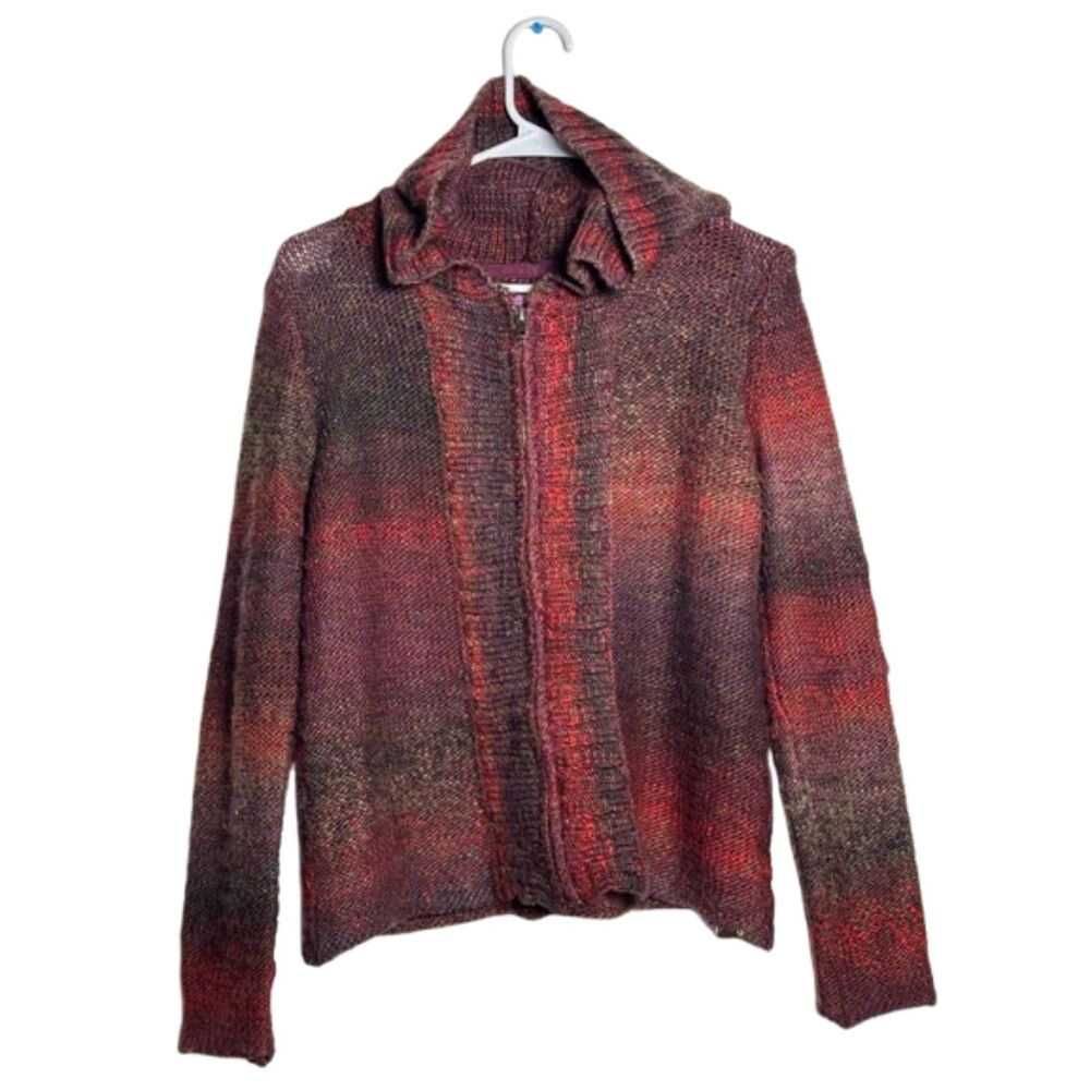 Prana Womens Wool Zip Up Hooded Sweater Size Medium Outdoor Hiking Burgundy